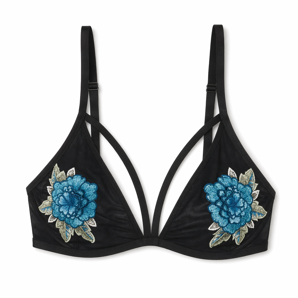 Lacey Rose Embroidered Bra with Style Harness Straps blue embroidery