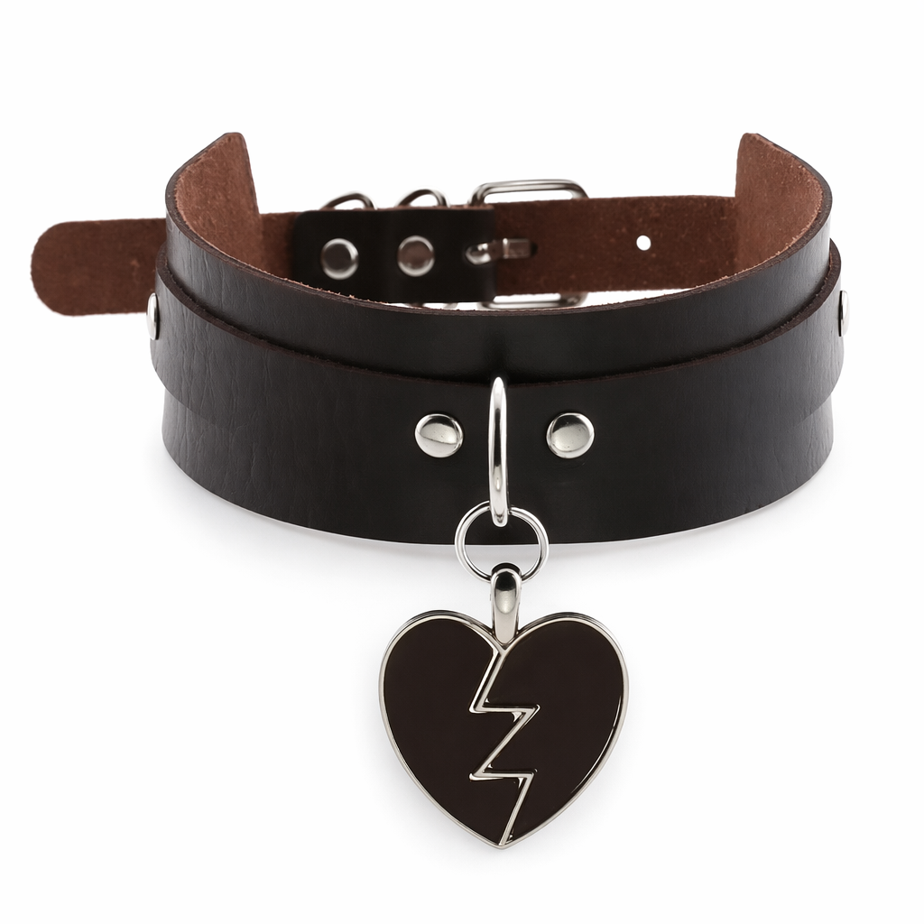 Heart Breaker Vegan Leather Choker for Kinky Princesses Dark Brown Collar