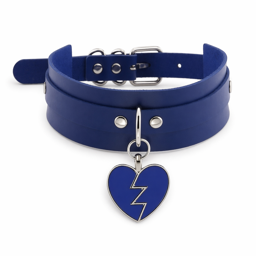Heart Breaker Vegan Leather Choker for Kinky Princesses Dark Blue Collar