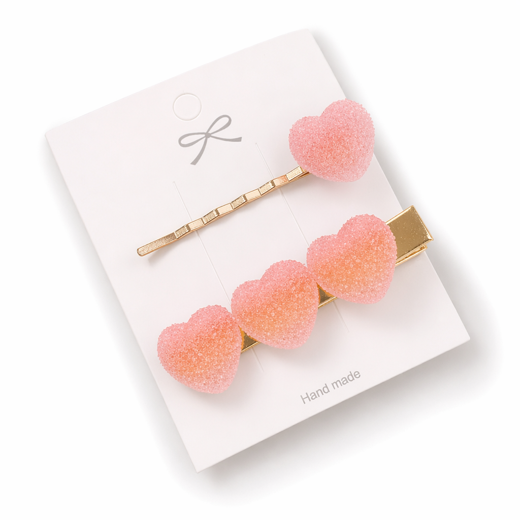 Handcrafted 3D Heart Shaped Sugar Candy Hair Clips Peach