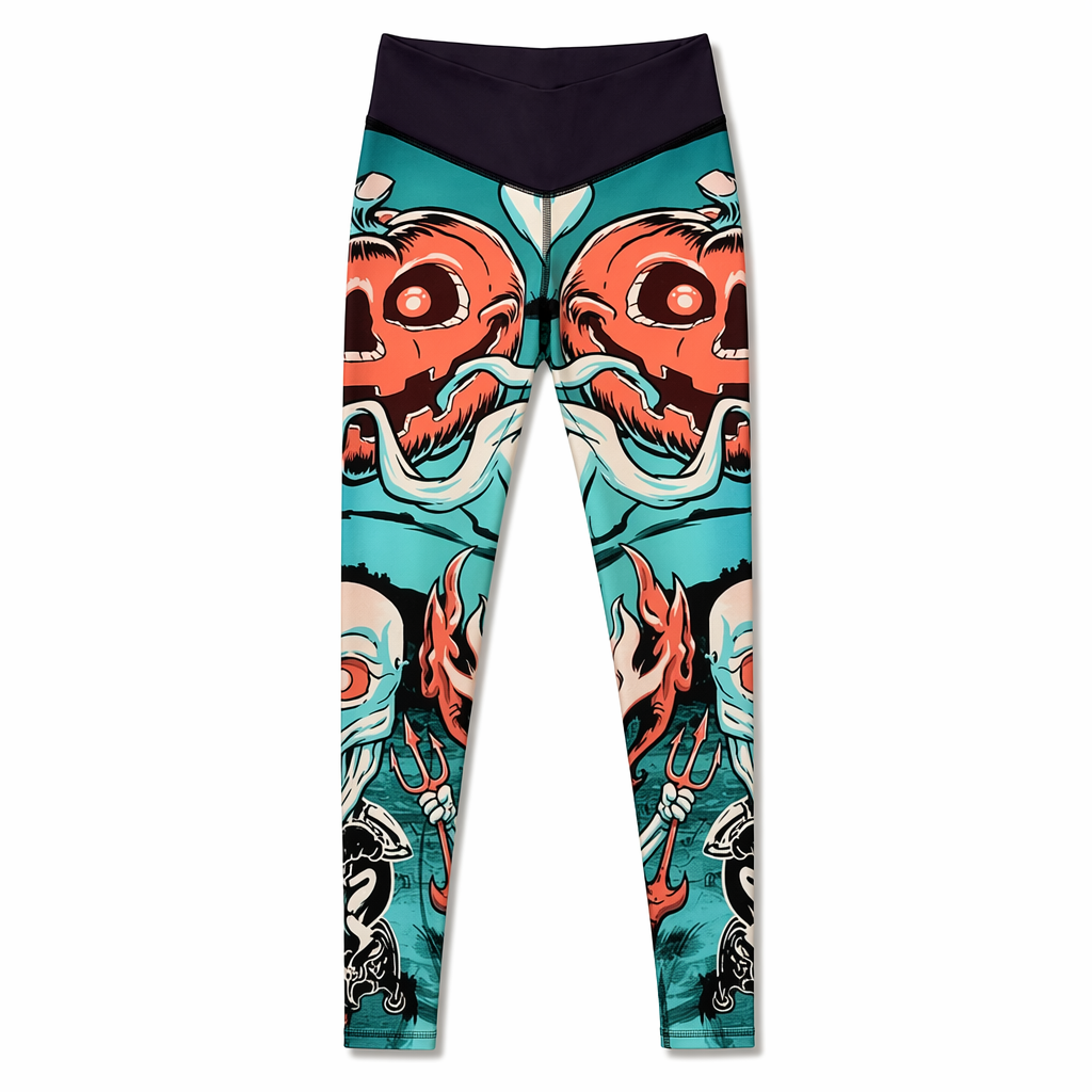 Screaming Pumpkin Printed Leggings for Halloween Enthusiasts M