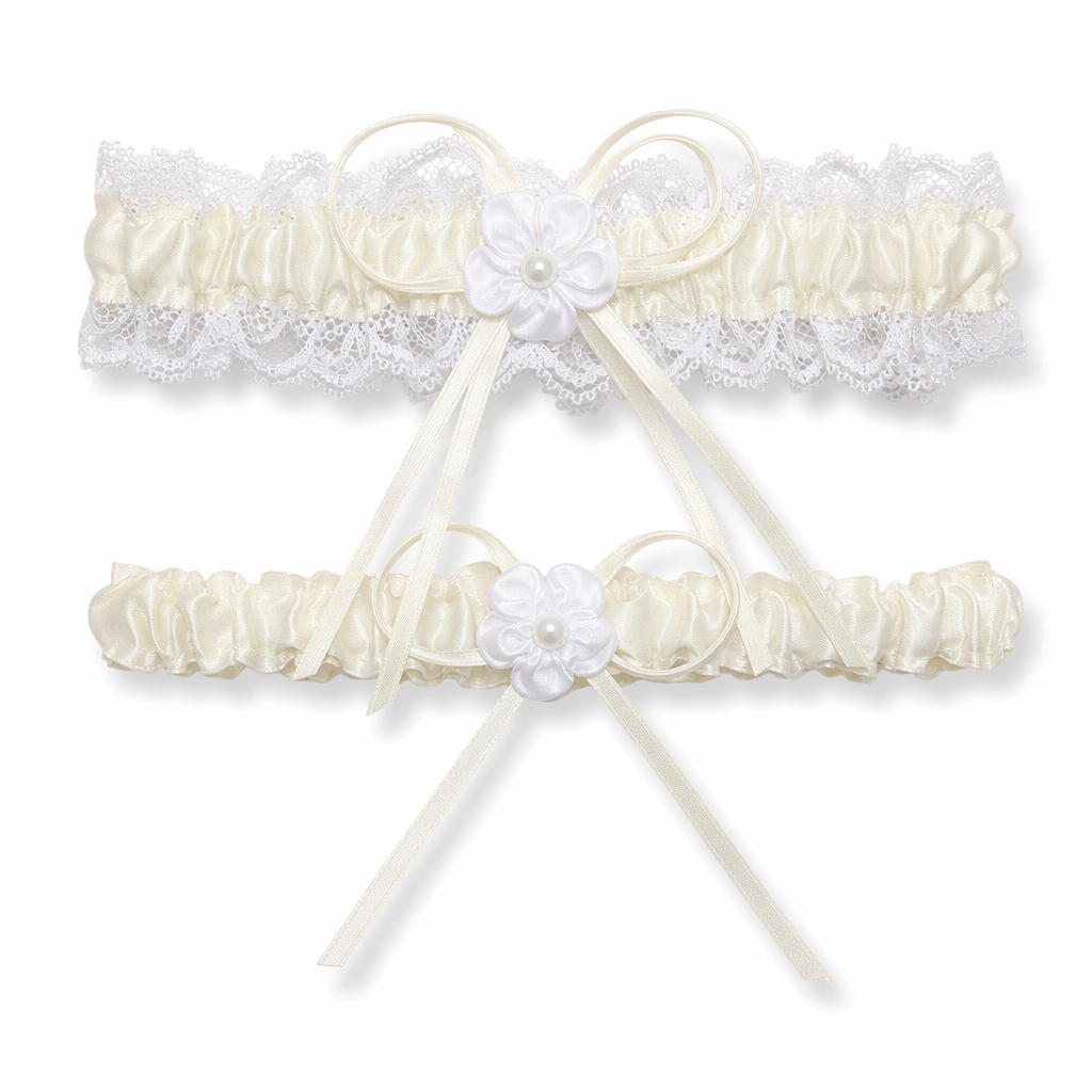 Ruffled Vegan Garter Belt Set with Chiffon and Lace Details Cream