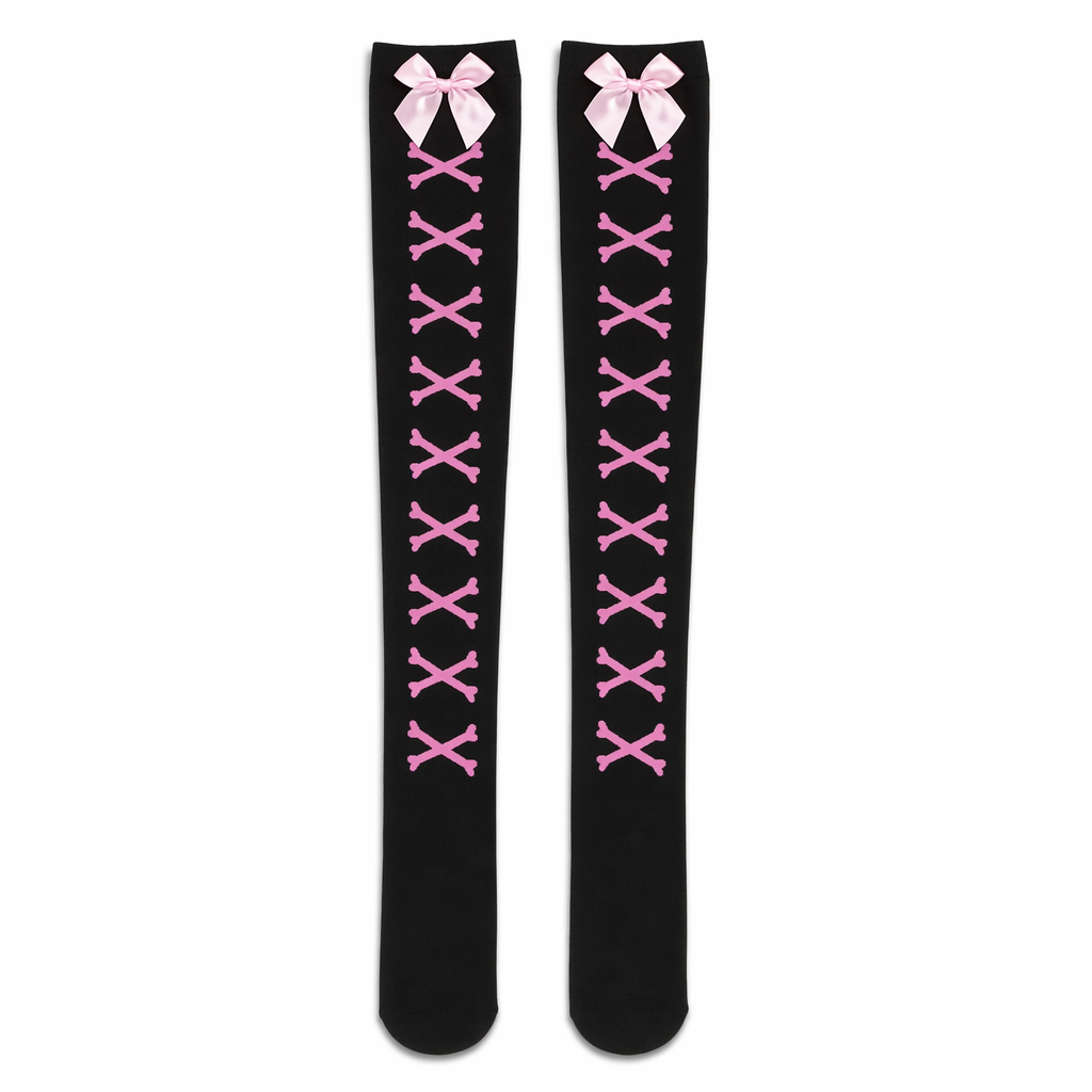 Crossbone Corset Thigh-High Socks for Endless Compliments Pink
