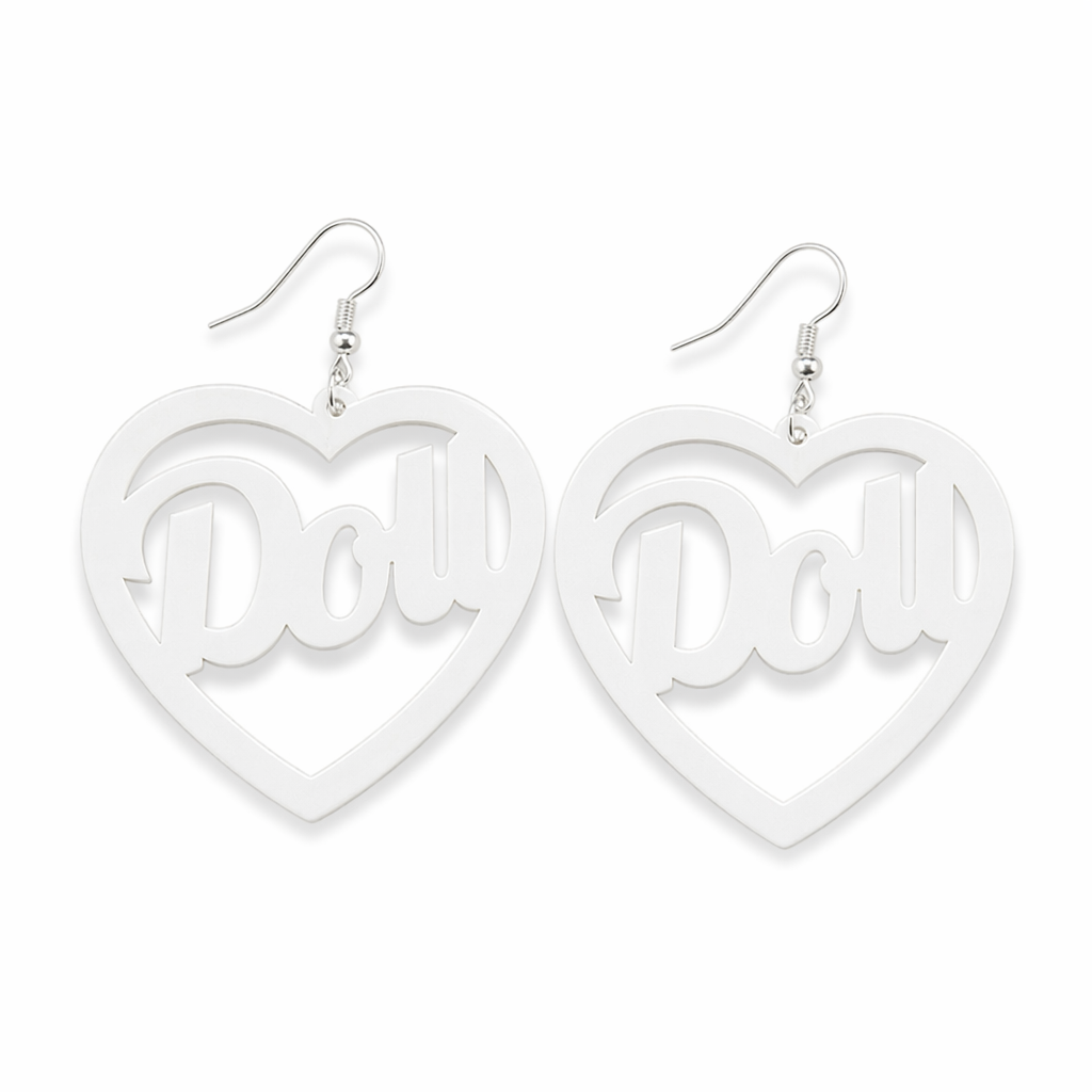 Glamorous Laser-Cut Heart Hoop Earrings in New Condition White