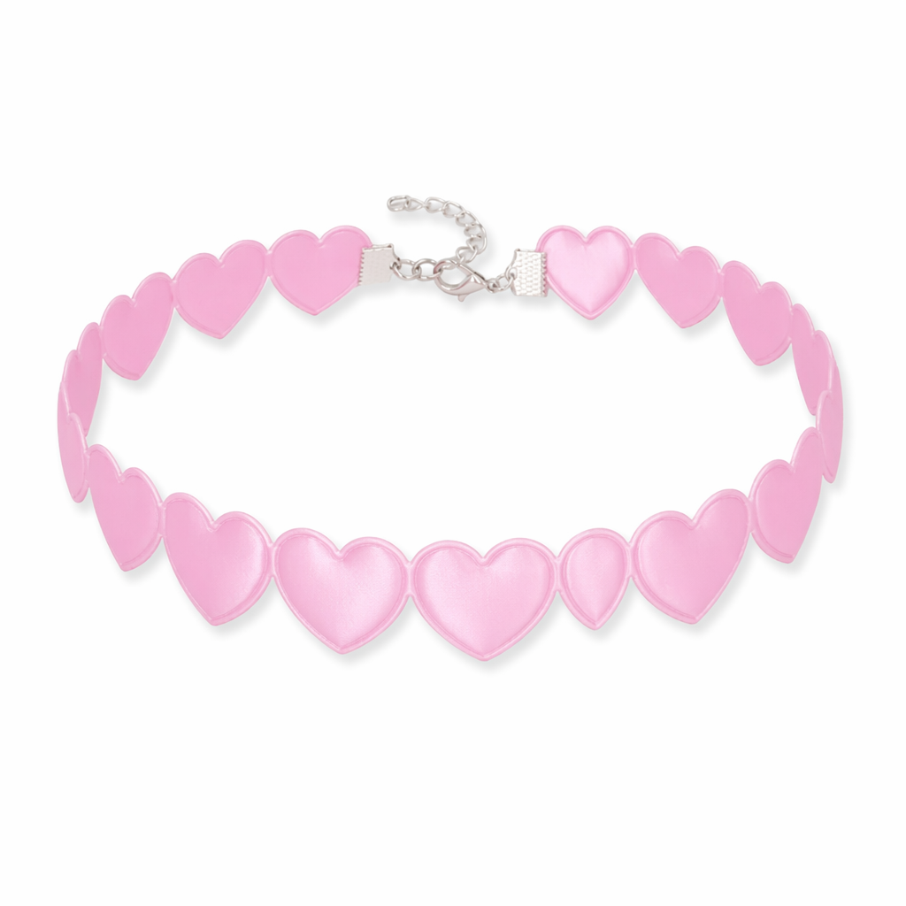 Pastel Heart Tattoo Necklace with Clasp Closure for a Dainty Look Pink