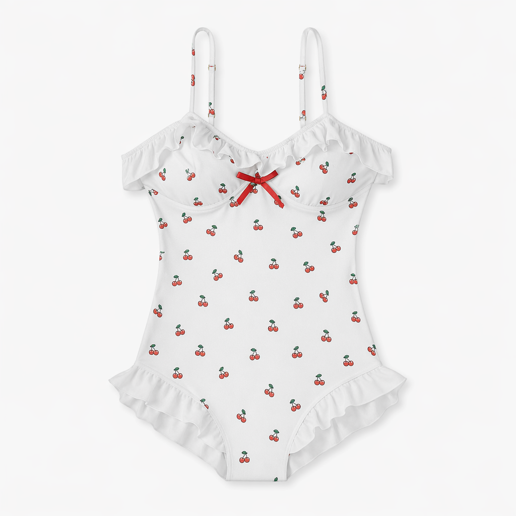 White & Red Cherry Print Adult Onesie for Cute Lounging XL