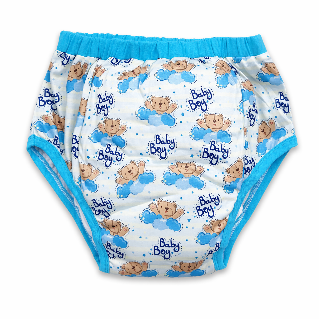 Adult Baby Training Pants with Blue Trim and Cute Baby Boy Design 3XL