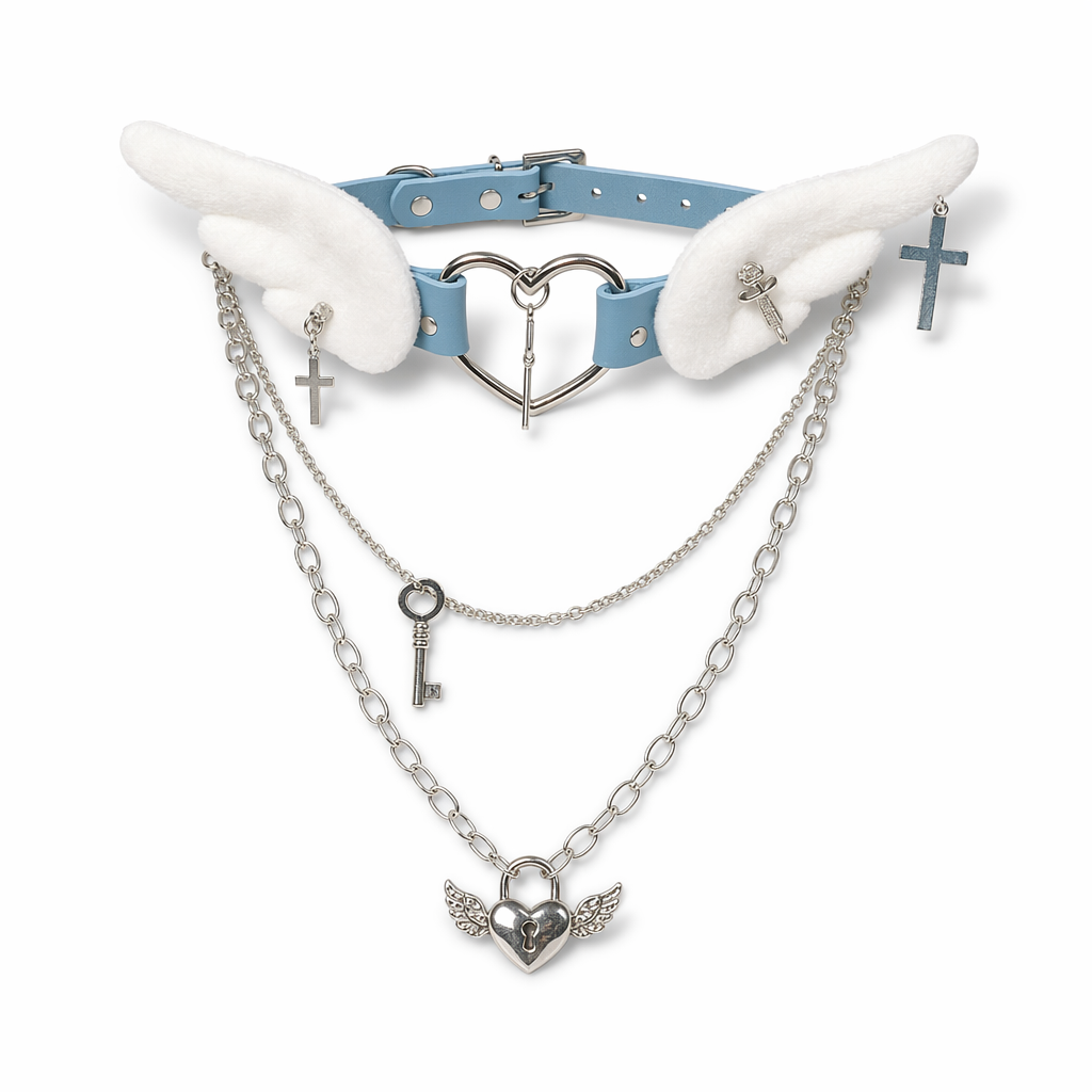 Menhera Lovecore Choker for Sweet and Edgy Style Blue