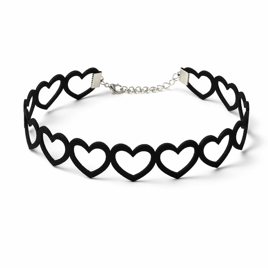 Jet Black Heart Choker Necklace for Chic Goth Fashion Hollow