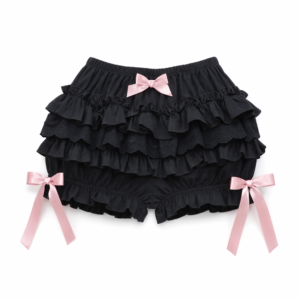 Layered Ruffled Bloomers for Kawaii and Lolita Styles Type B Black