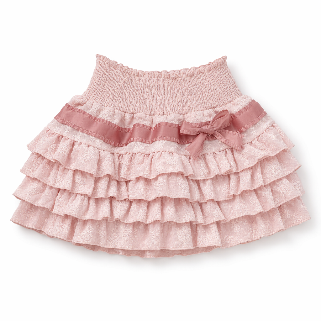Enchanting Lace Cake Skirt in Classic Color Palette for a Dreamy Look Pink