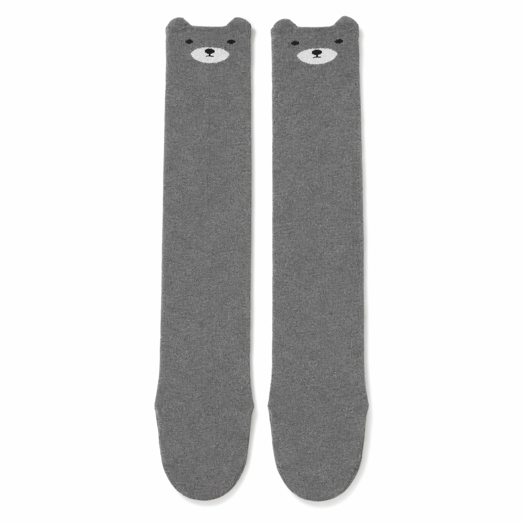 Soft Cotton Animal Thigh Highs for Littles Size XS-XL Grey Bear