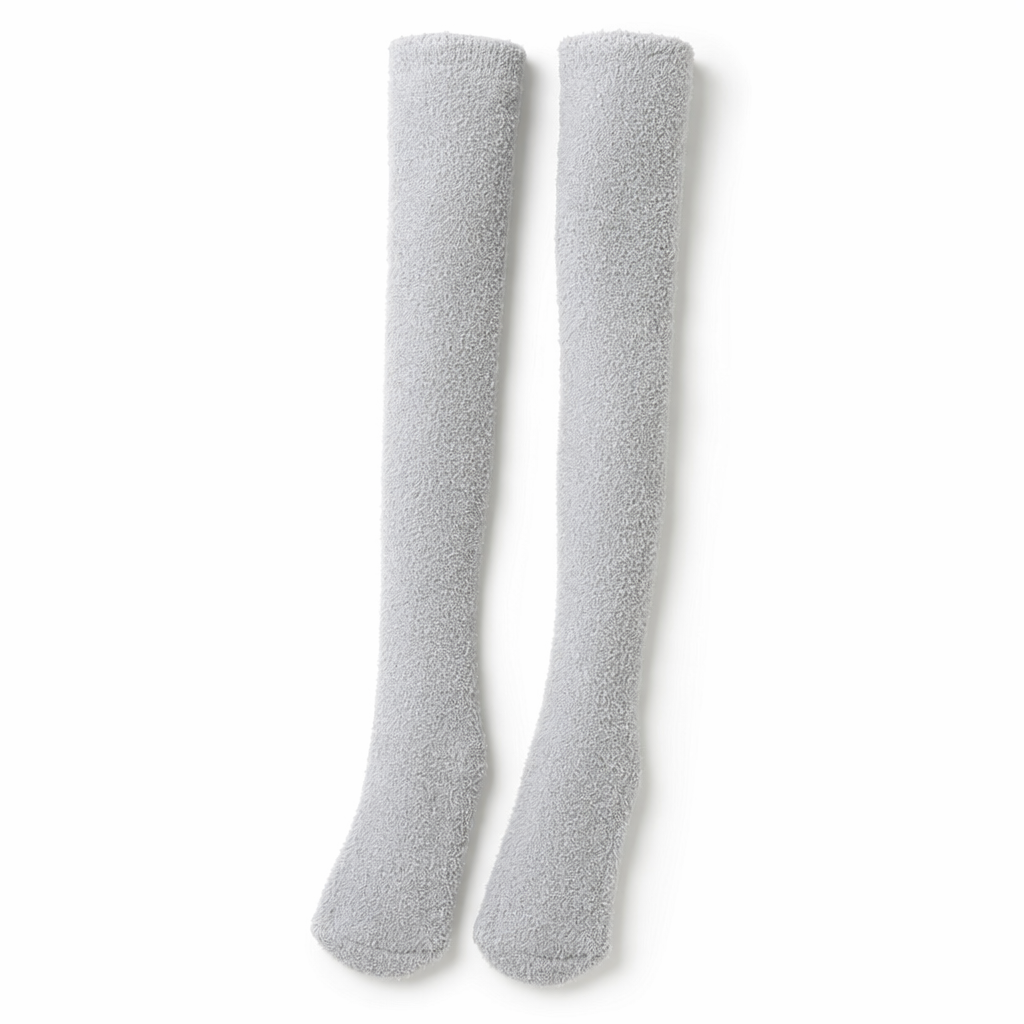 Cozy Fuzzy Thigh Highs for Kawaii Fashion Lovers Grey
