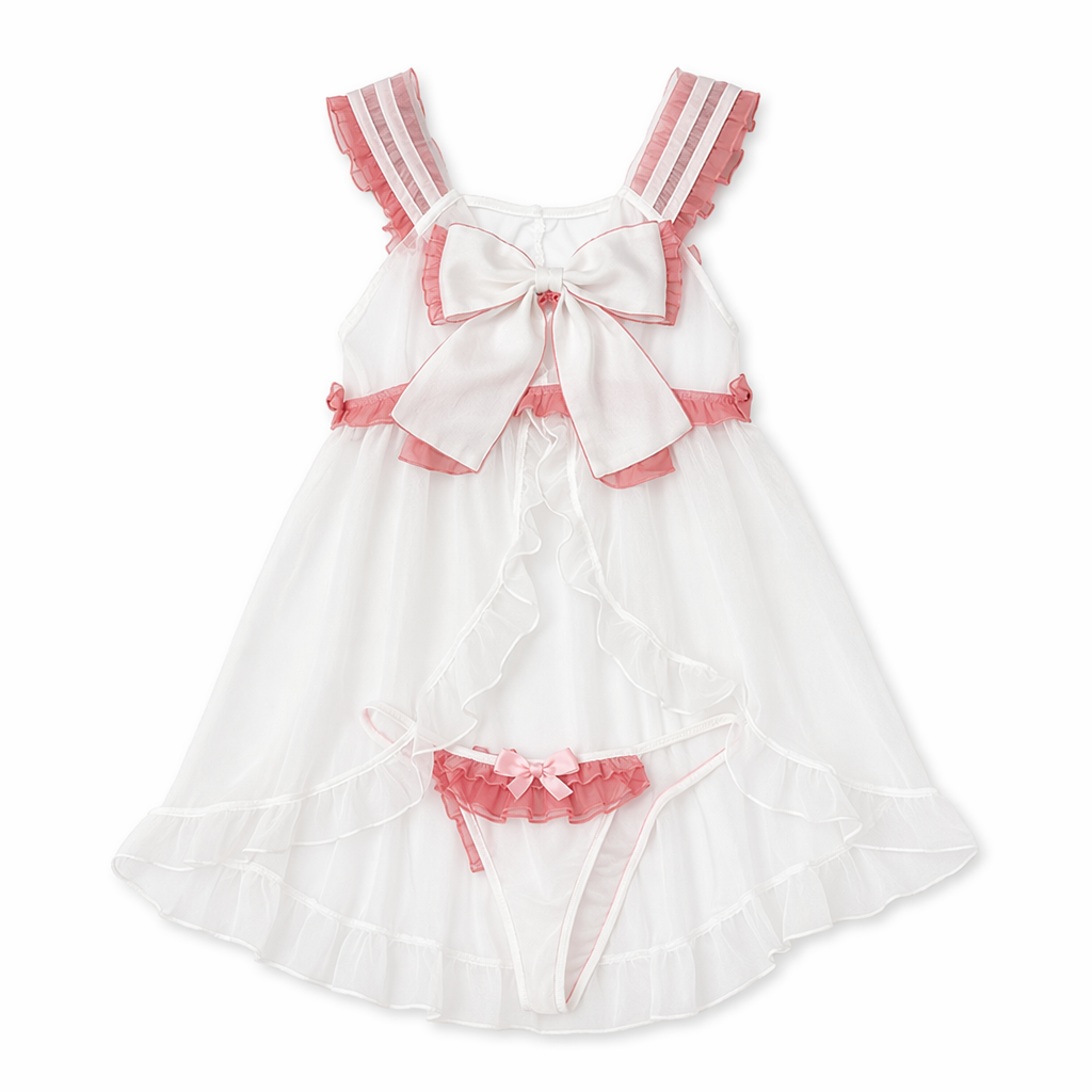 White and Red Chiffon Mesh Dress for Girls 65-100cm Default Title