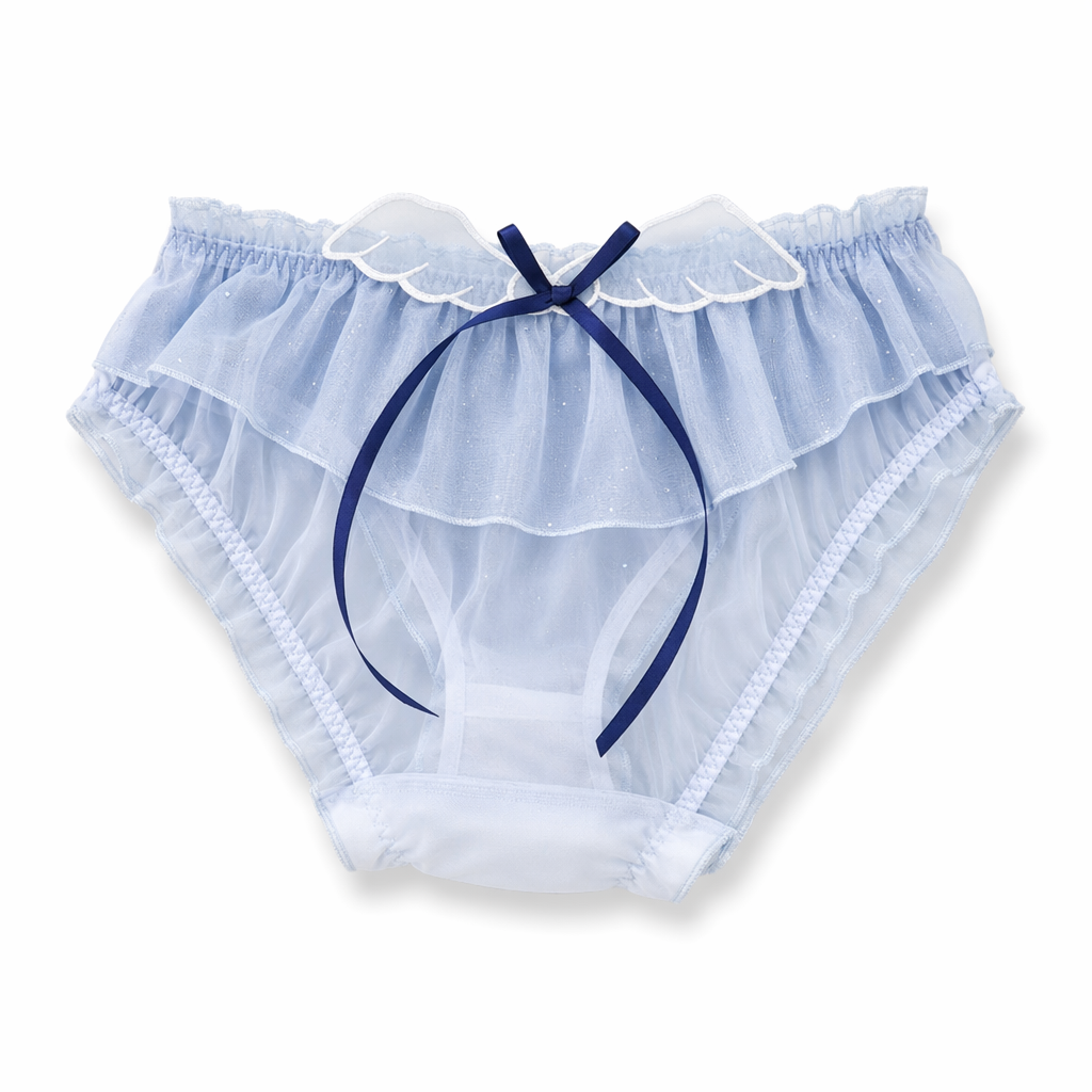 Sakura Wing Panties with Sheer Chiffon and Satin Ribbons Blue