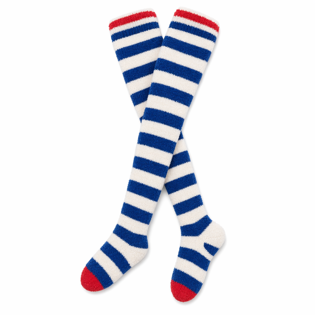 Cozy Fuzzy Thigh Highs for Kawaii Fashion Lovers Navy Striped