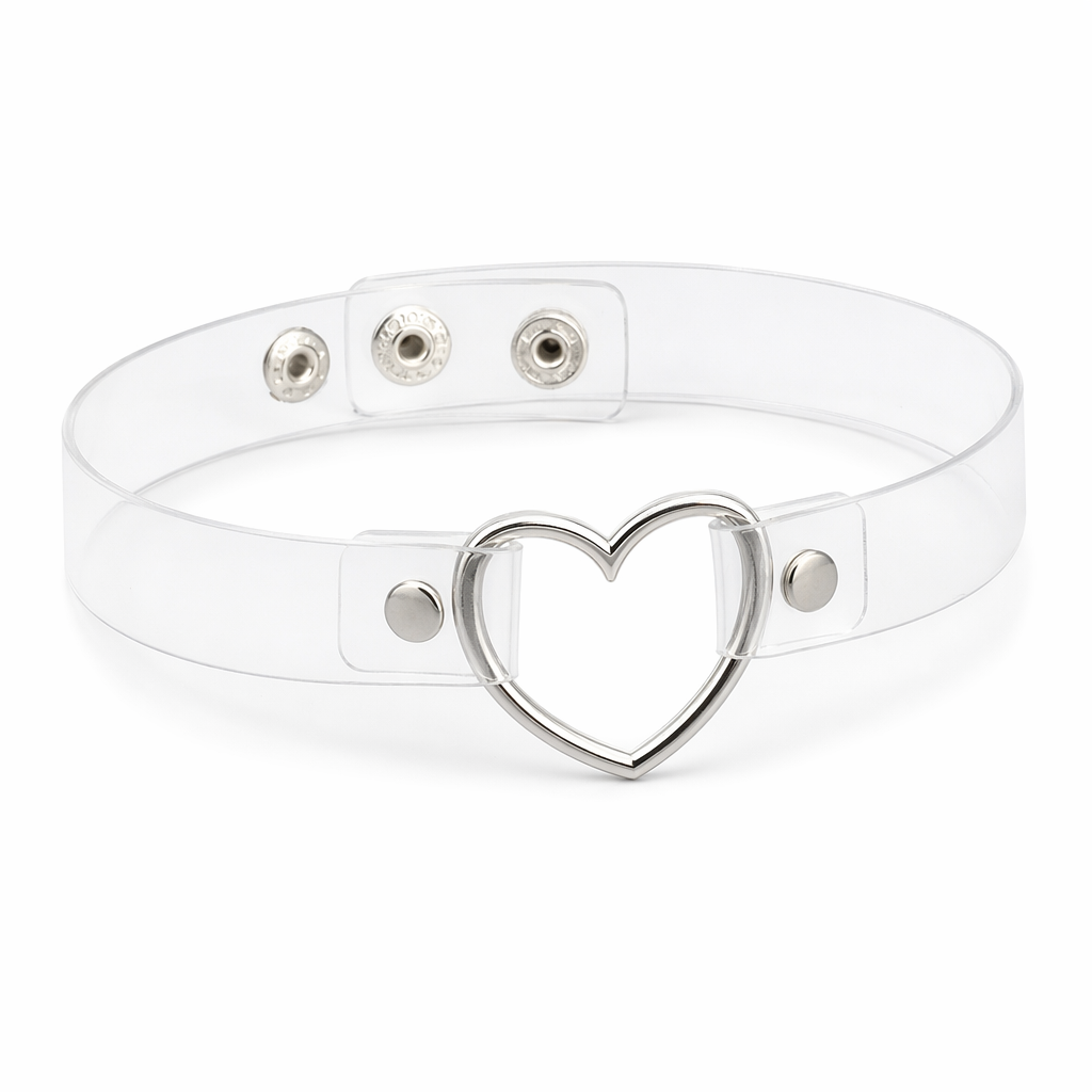 Candy Colored Heart Choker in Vegan Leather for Cosparty Fun Clear