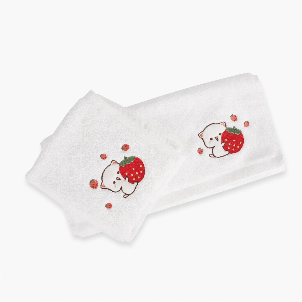 Peach & Goma Towels for Stylish and Fun Drying White Cat