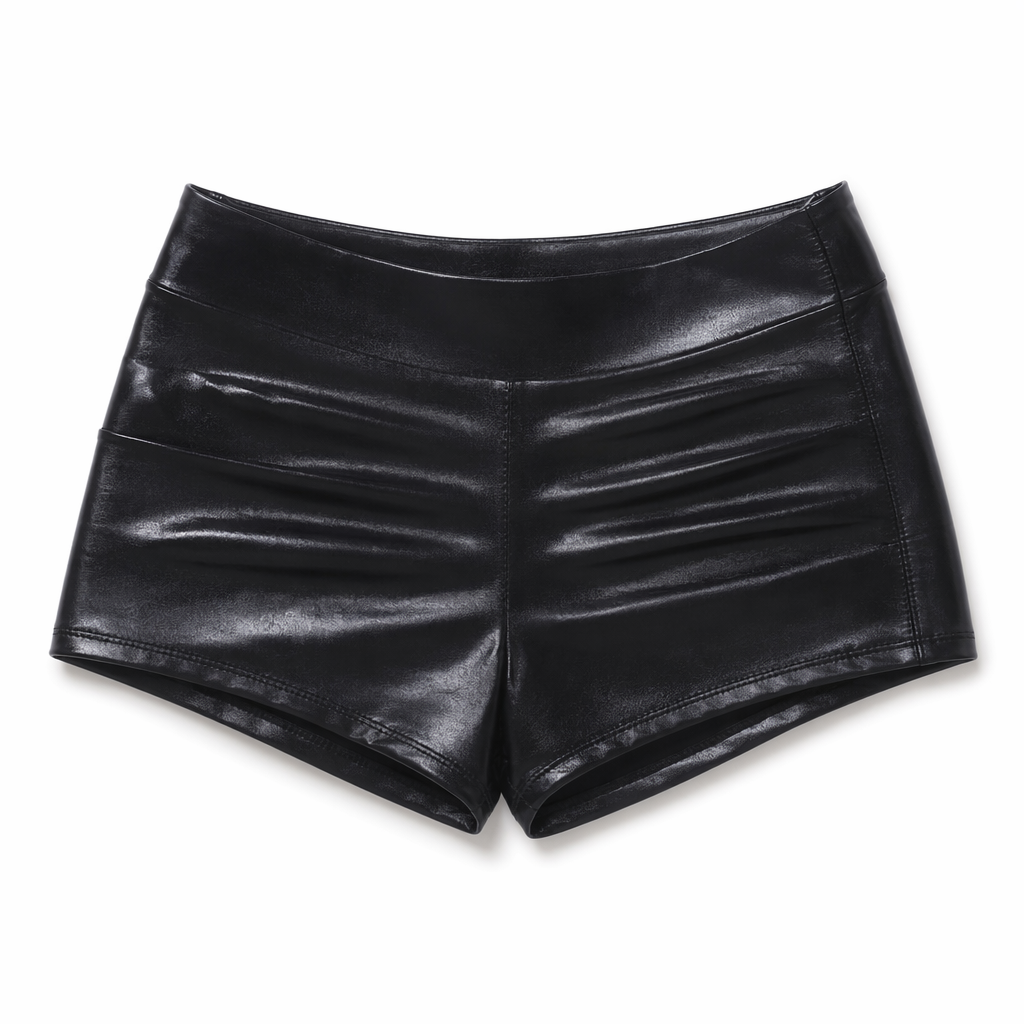Vegan PU Leather Dance Shorts with a Sheen Black
