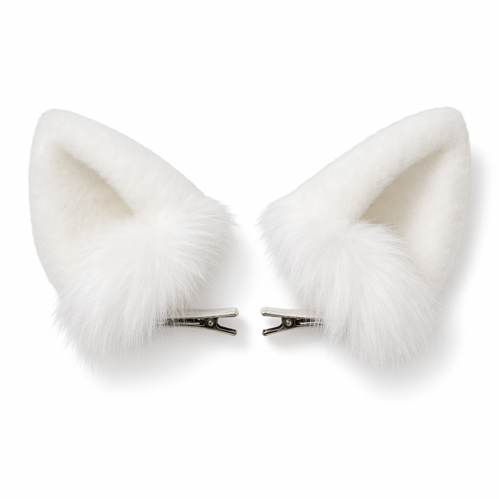 Furry Fox and Neko Cat Ear Hair Clips in Four Colors White