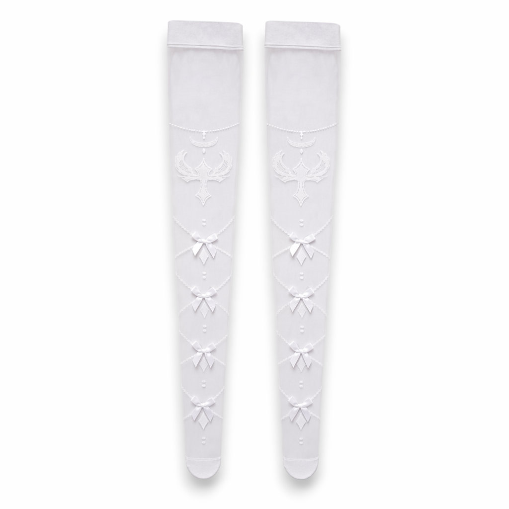 Sheer Lolita Nylon Thigh Highs for a Kawaii Fairycore Look White Jellyfish