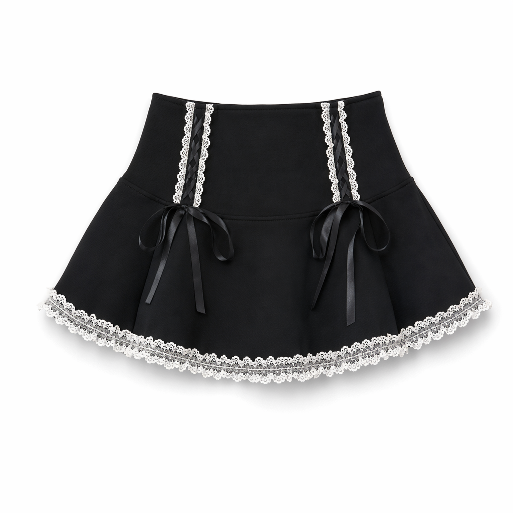 Cute Black Corset Skirt with Lace-Up Sides and Ruffled Hem S