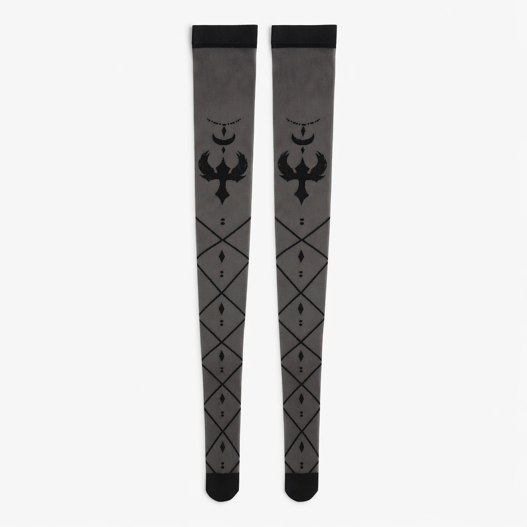 Sheer Lolita Nylon Thigh Highs for a Kawaii Fairycore Look Black Cross