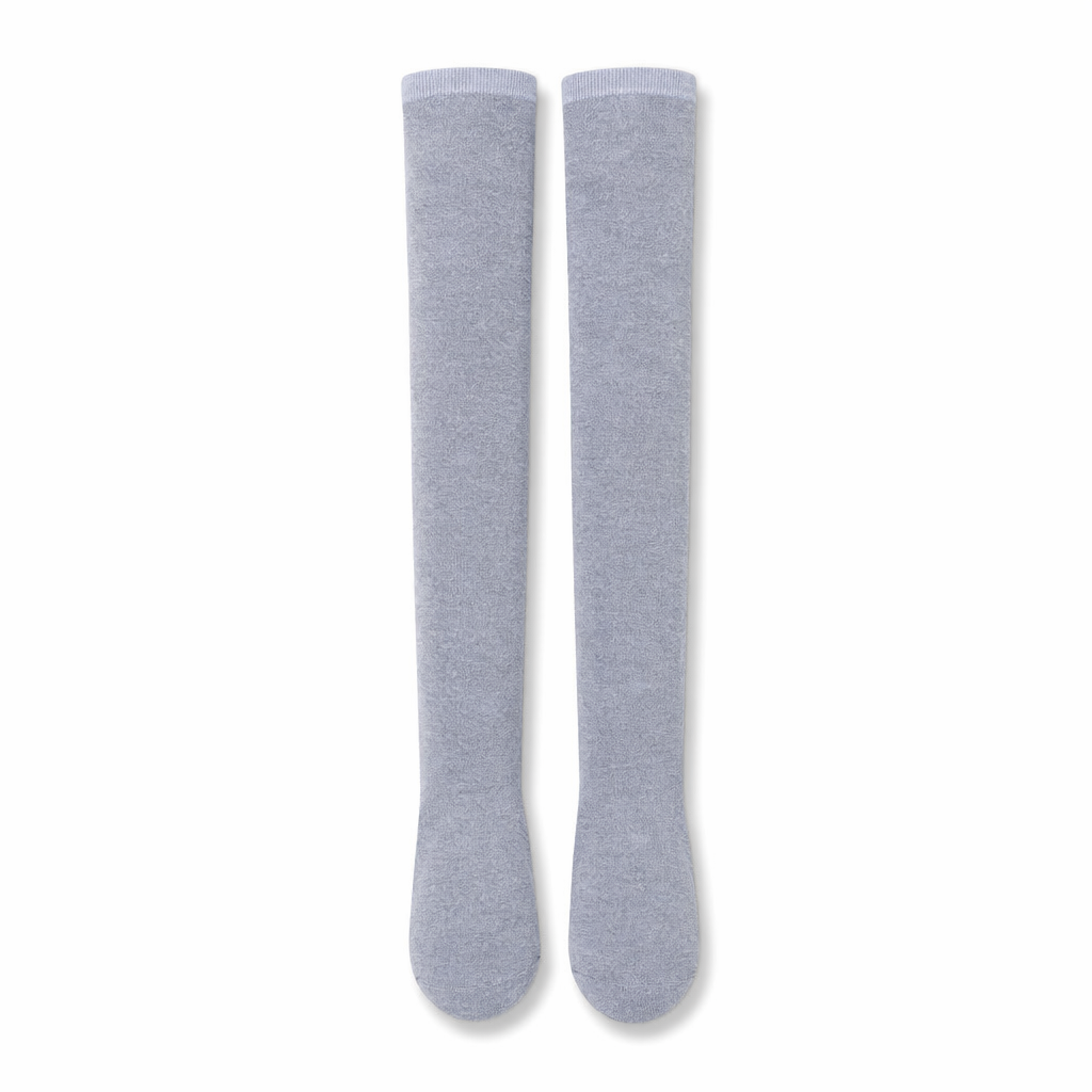 Classic Cotton Thigh High Stockings for Kids in Solid Colors Grey Stockings