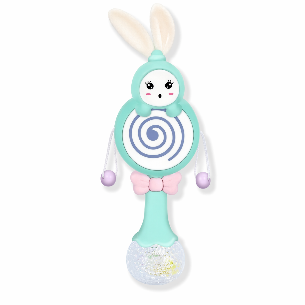 Kawaii Bunny Rabbit Face Rattle for Babies Green Lollipop