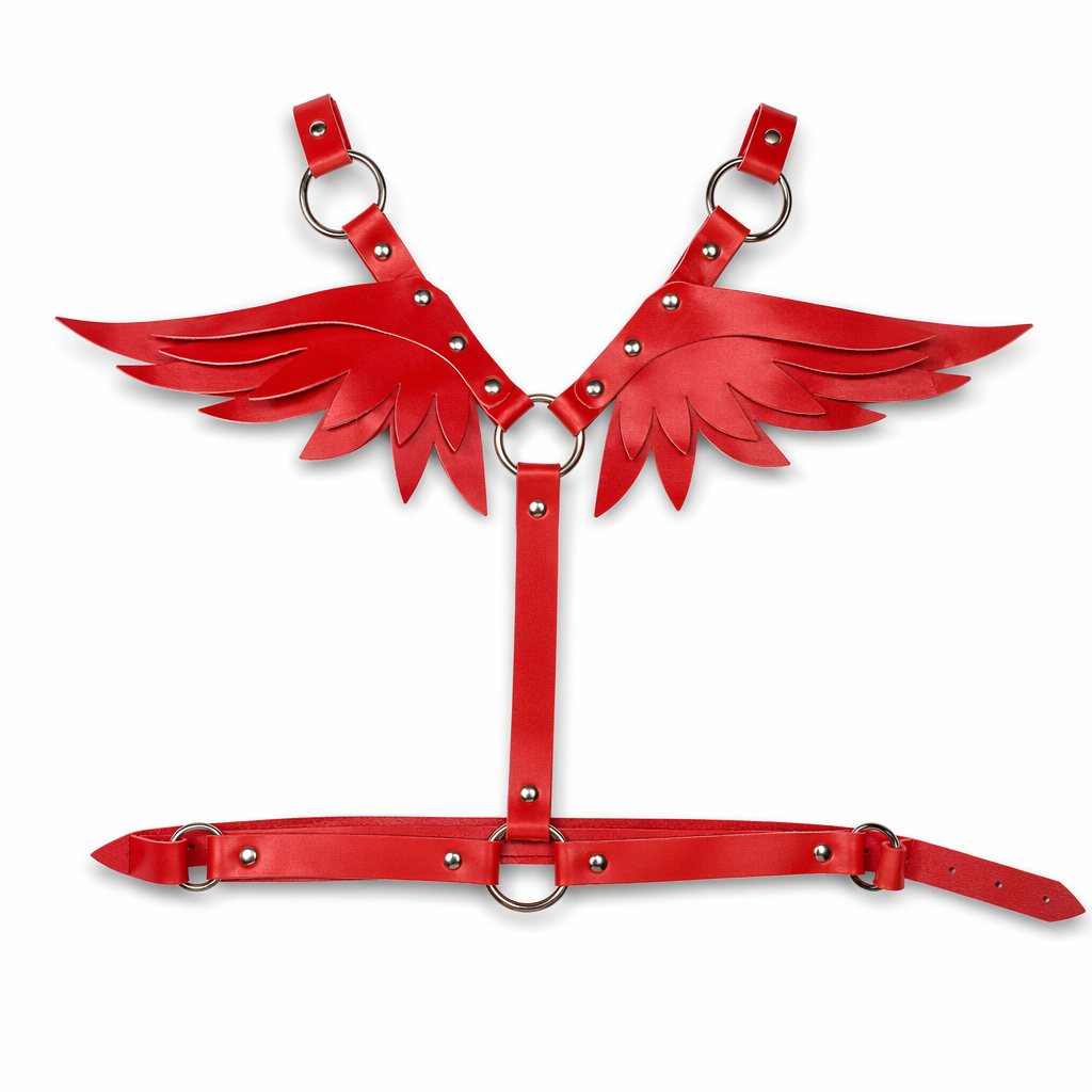 Angel Wing Harness in Vegan Leather for a Unique Kawaii Style Red Wings