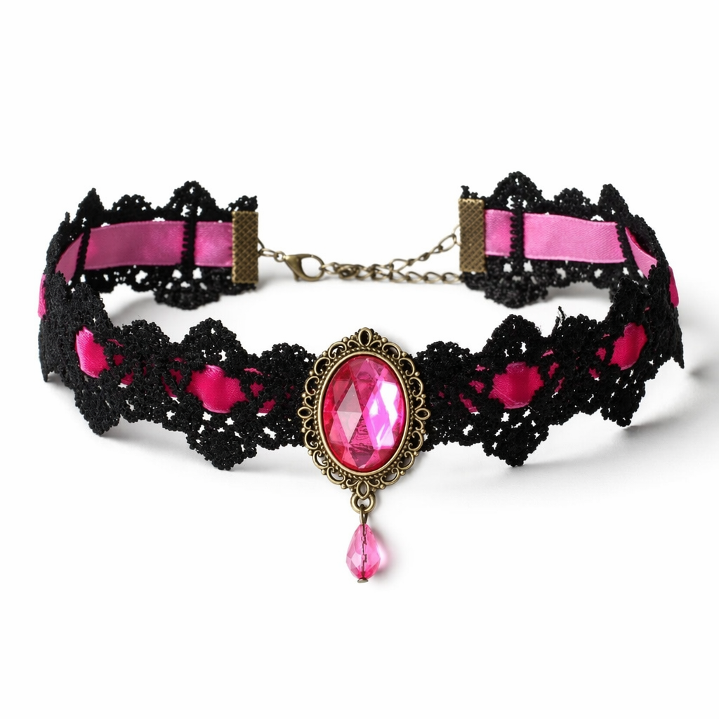 Elegant Victorian Style Choker Necklace with Gold Hardware Pink