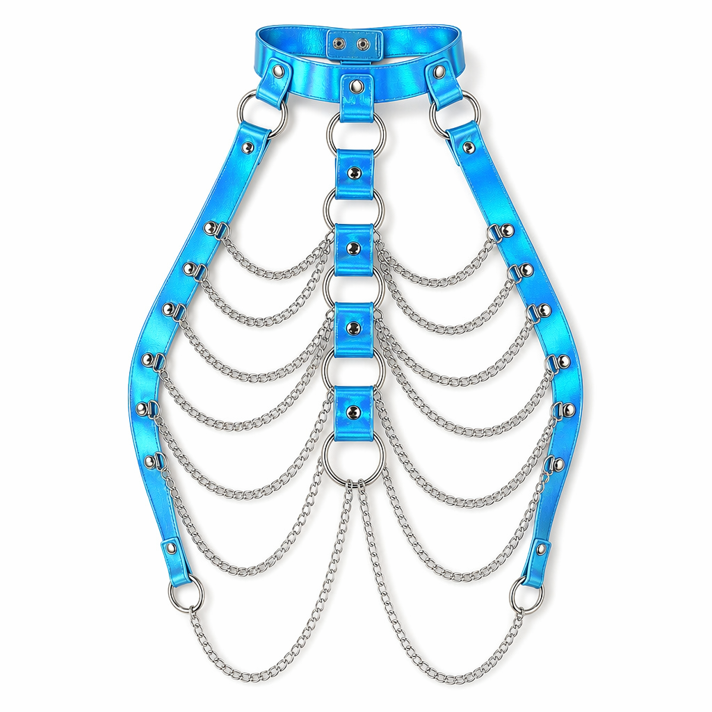Holographic Chain Harness for Kawaii Vixens In Stock Blue Harness