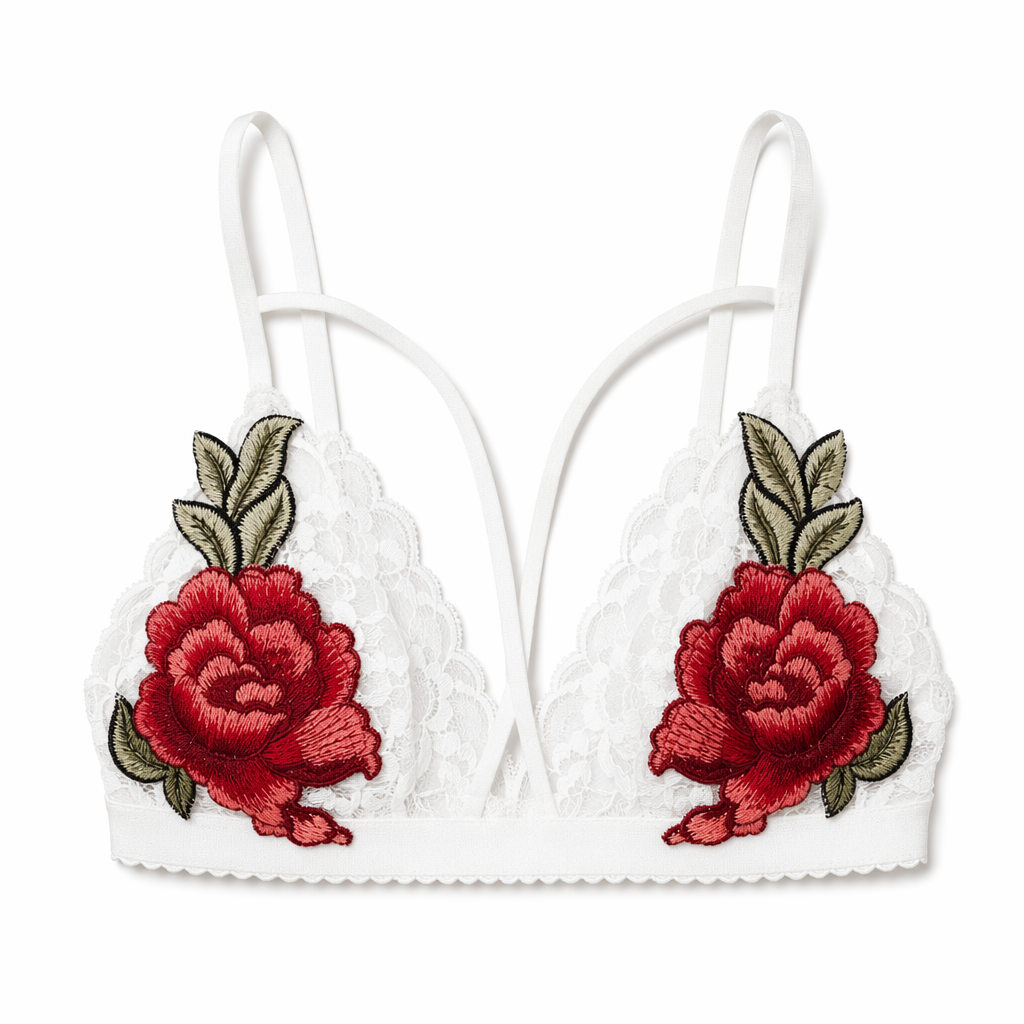 Lacey Rose Embroidered Bra with Style Harness Straps white lace