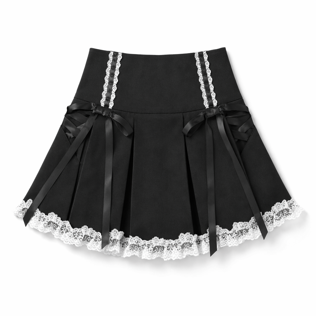 Cute Black Corset Skirt with Lace-Up Sides and Ruffled Hem L