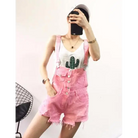 Acid Wash Distressed Dungarees with Size Chart for Pastel Pink Fashion - Shirt