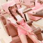 Acid Wash Distressed Dungarees with Size Chart for Pastel Pink Fashion - Cosparty