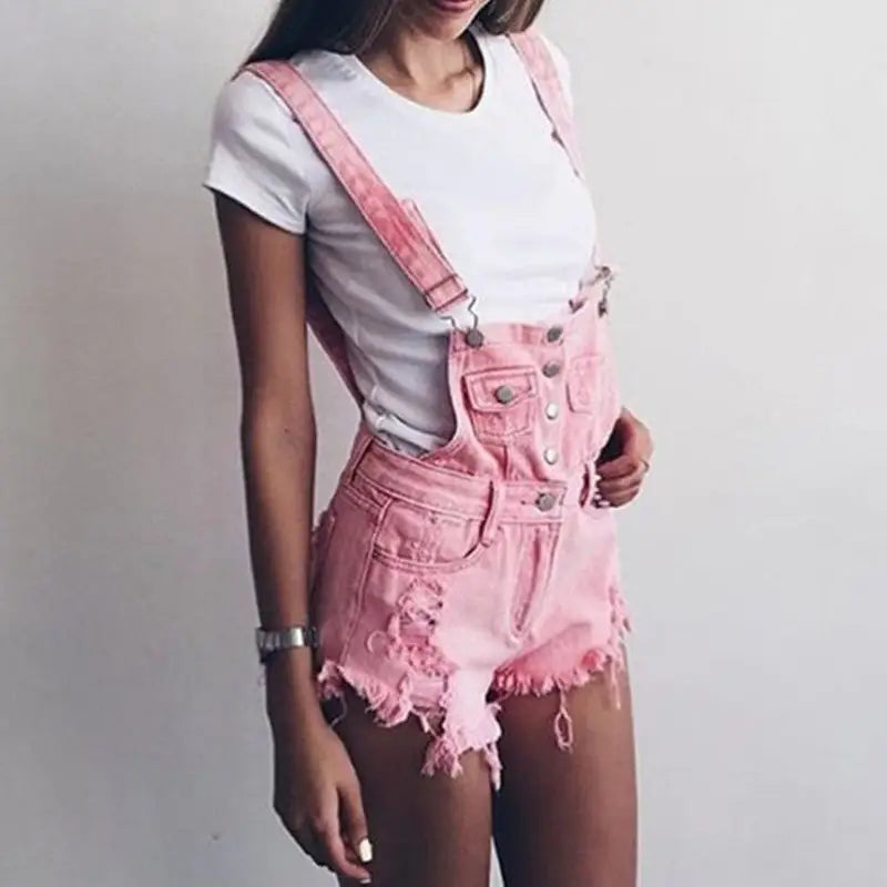 Acid Wash Distressed Dungarees with Size Chart for Pastel Pink Fashion - Shirt