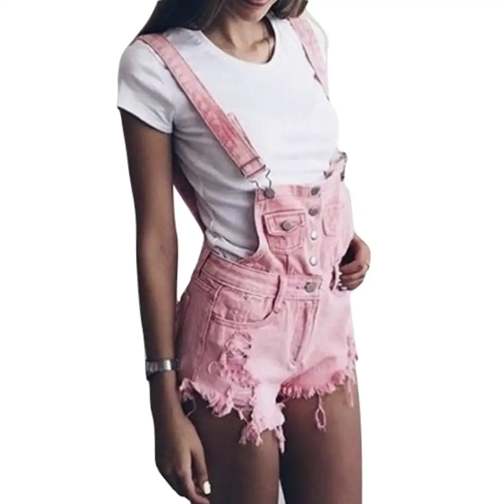 Acid Wash Distressed Dungarees with Size Chart for Pastel Pink Fashion - Shirt