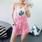 Acid Wash Distressed Dungarees with Size Chart for Pastel Pink Fashion - Shirt