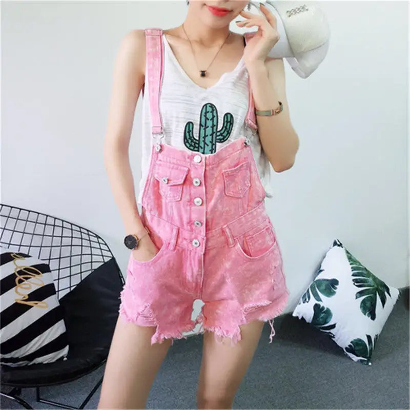 Acid Wash Distressed Dungarees with Size Chart for Pastel Pink Fashion - Shirt