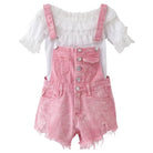 Acid Wash Distressed Dungarees with Size Chart for Pastel Pink Fashion - Shirt