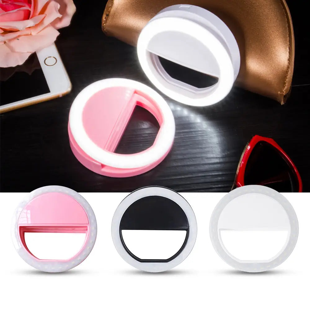 Adjustable and Dimmable Selfie Ring Light with Three Brightness Levels - Pink - light