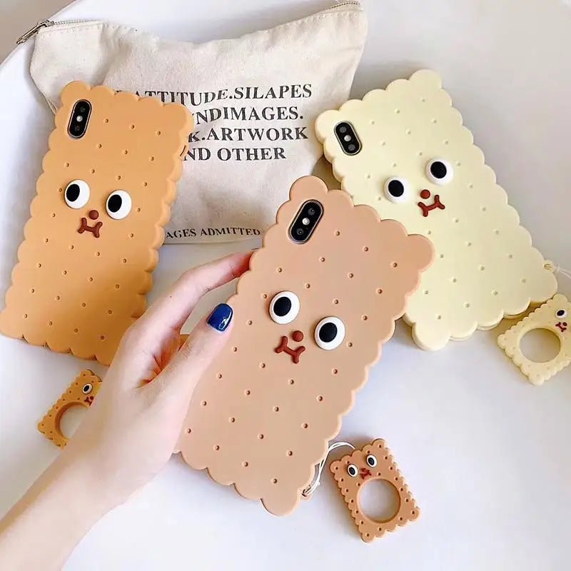 Adorable 3D Cookie Biscuit Phone Case in Brown and Beige Shades - Cosparty
