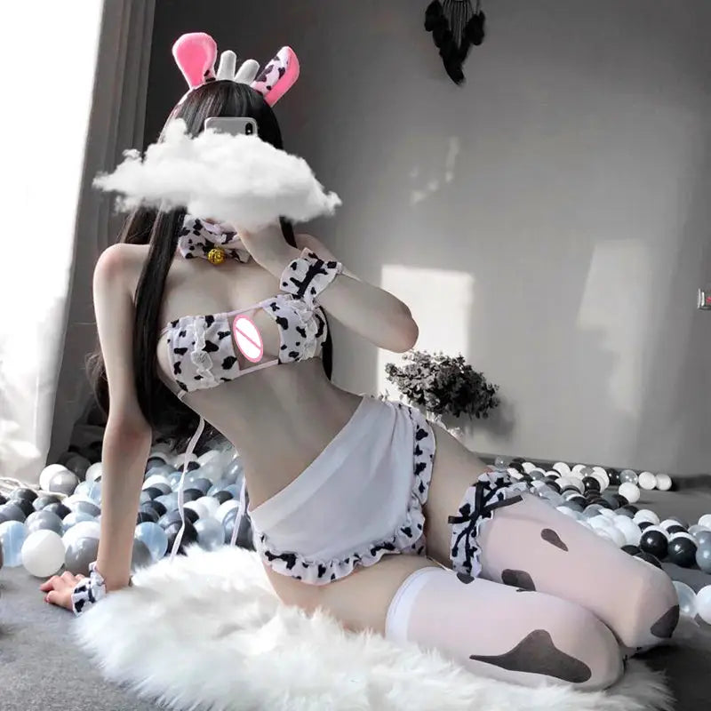 Adorable Baby Cow Lingerie Cosplay Set for Fun Dress-Up - shirt