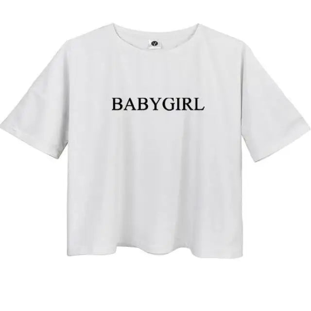 Kawaii Babygirl White Crop Top Cropped T-Shirt Short Sleeve Belly Shirt  Cute Little Space Fashion ABDL CGL