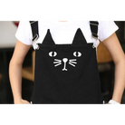 Adorable Black Jean Romper with Neko Cat Face Design - Dress