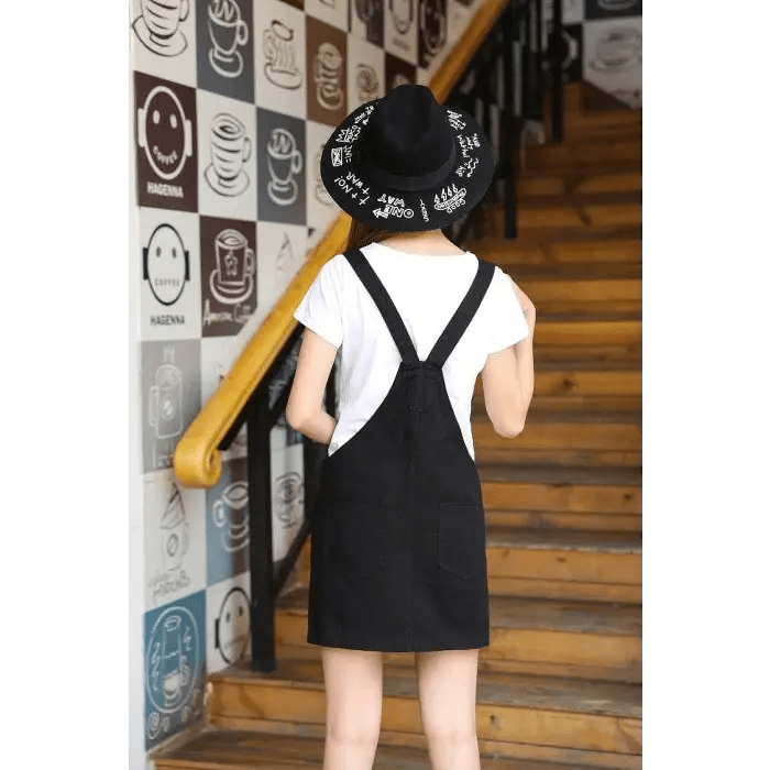 Adorable Black Jean Romper with Neko Cat Face Design - Cosparty