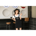 Adorable Black Jean Romper with Neko Cat Face Design - Cosparty