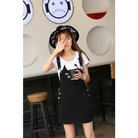 Adorable Black Jean Romper with Neko Cat Face Design - Dress