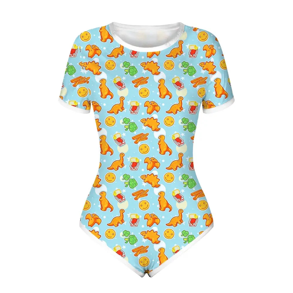 Adorable Blue Dinosaur Chicken Nugget Adult Onesie for Kawaii Vibes - S - onesie